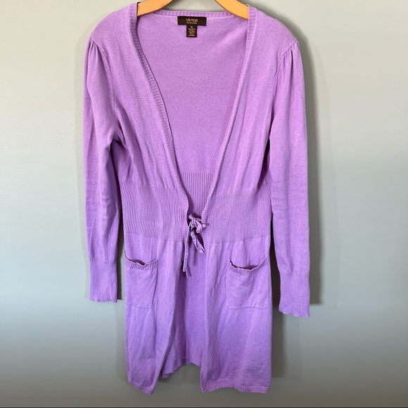 Victor Alfaro Long Open Cardigan Lilac Medium - Picture 1 of 6
